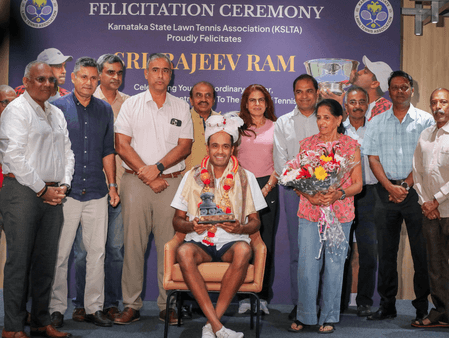 KSLTA felicita a la leyenda del tenis Rajeev Ram en Bangalore